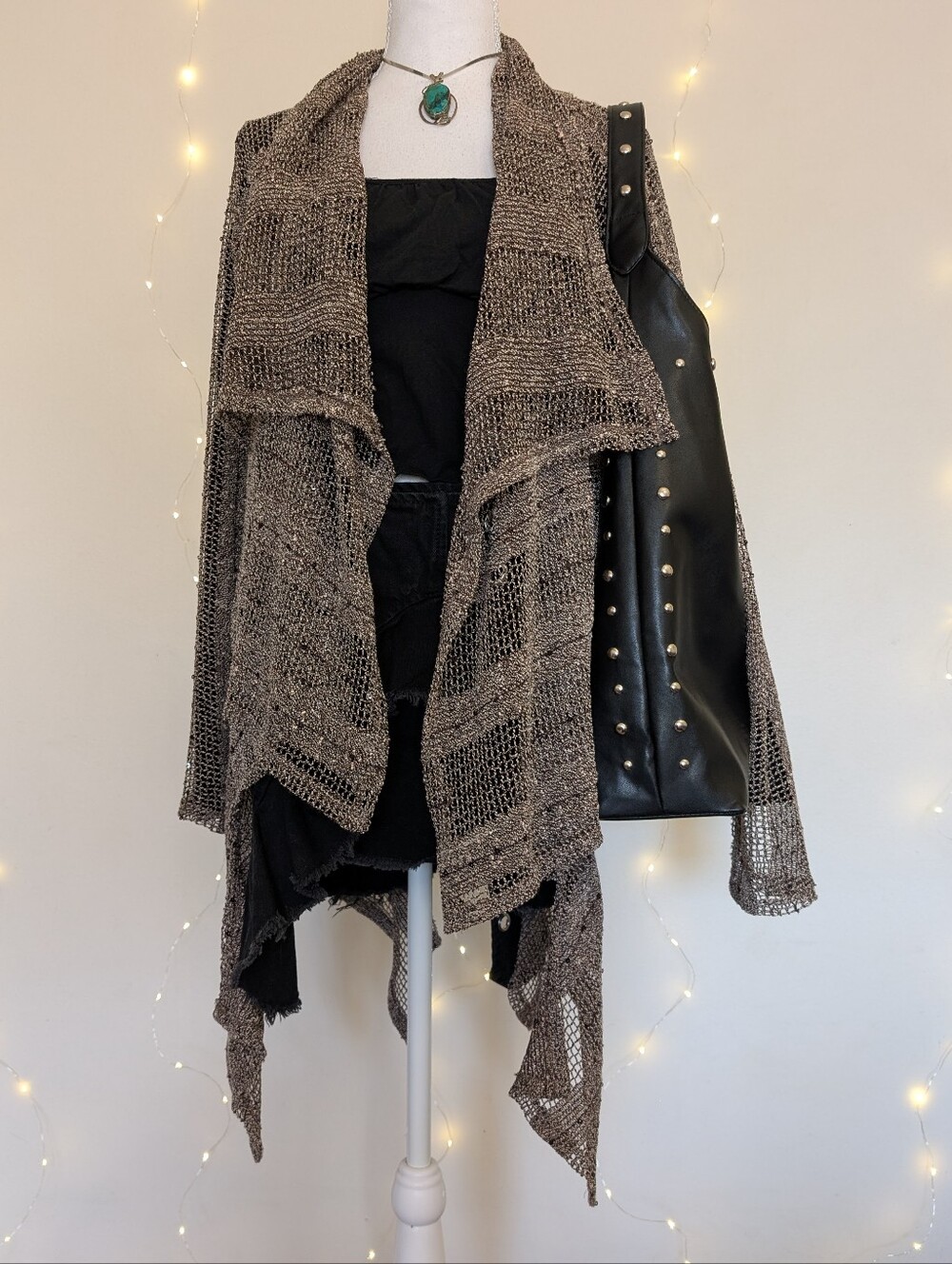 Draped Open-Front Knit Asymmetrical Cardigan - Taupe